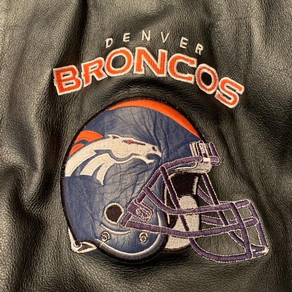All leather “Denver Broncos” black and navy leather coat, fully lined - Picture 8 of 12